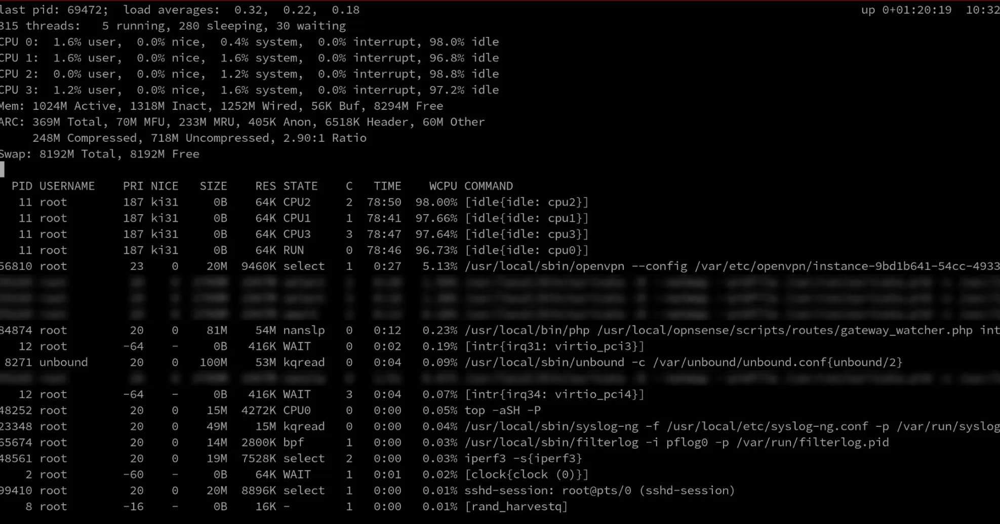 OpenVPN Process during an iperf run