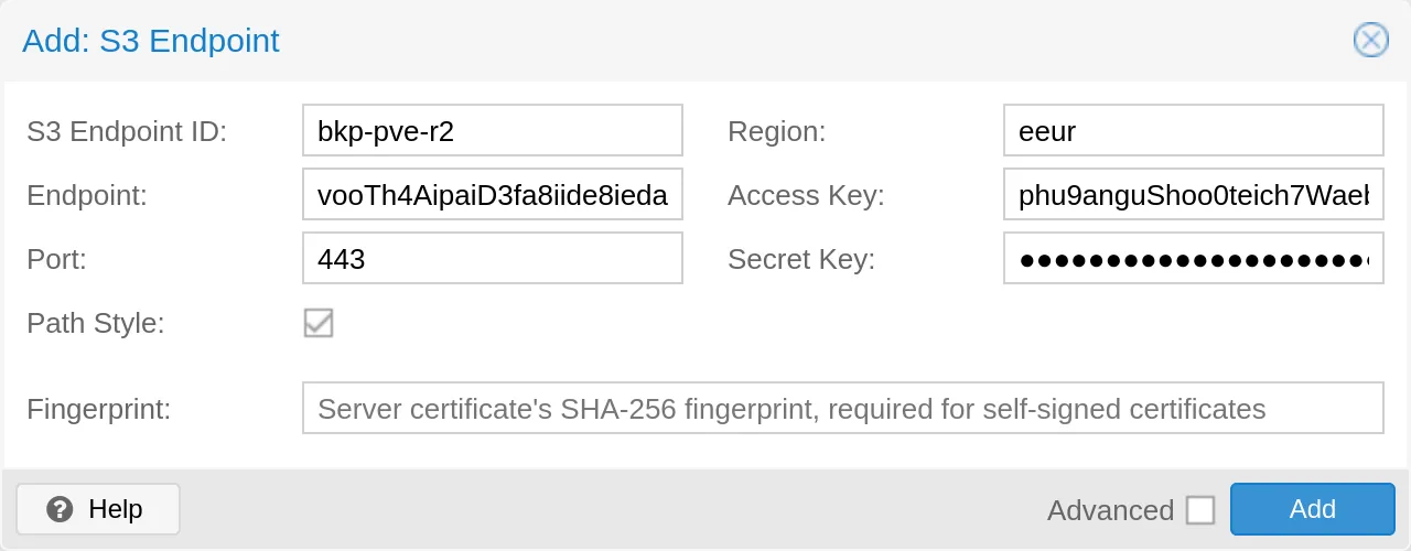 S3 endpoint in PBS