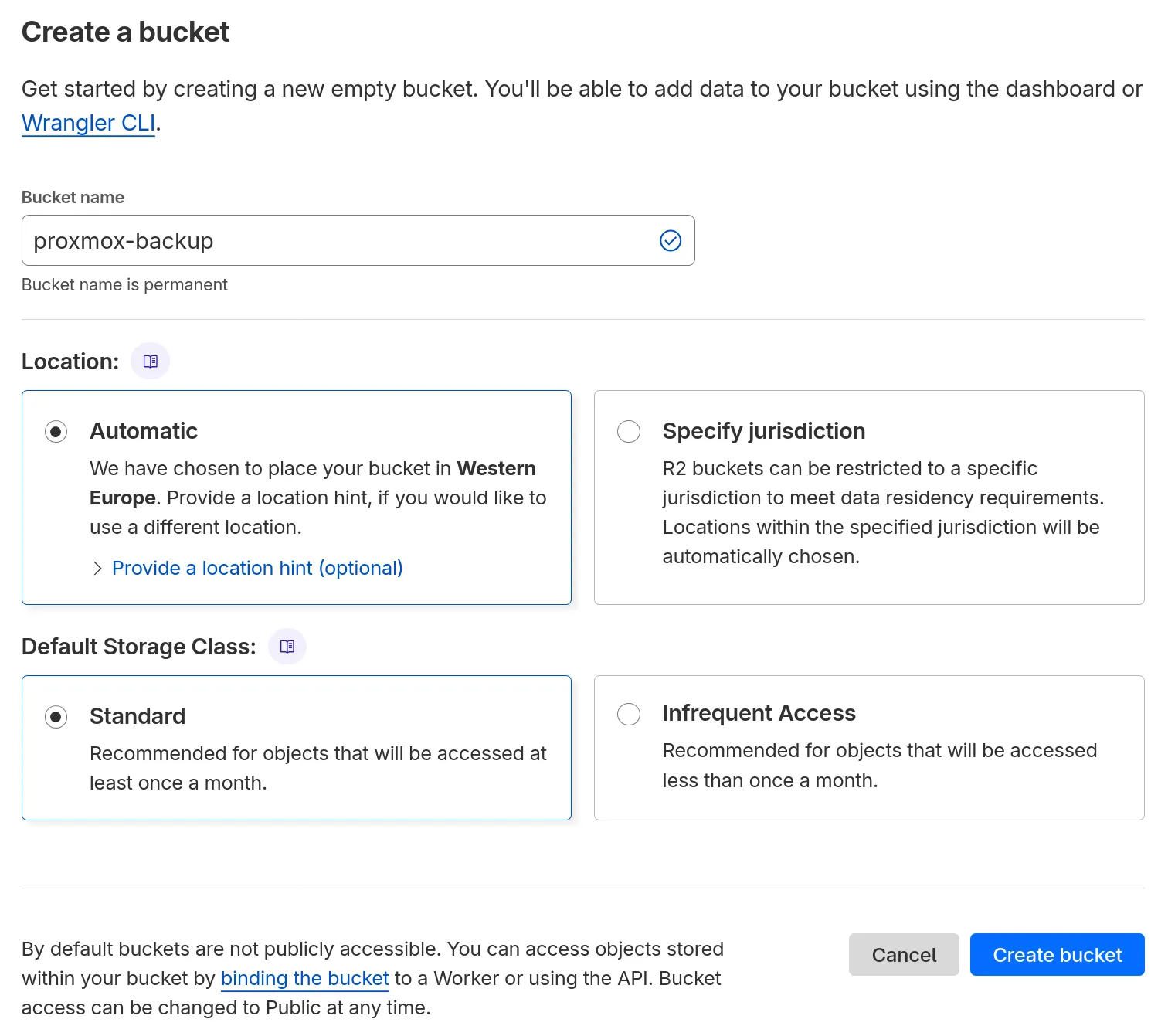 Creation a bucket for backups